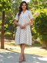 Off White Cotton Flex Floral Printed A-line Shirt Dress